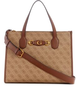 Guess Izzy 2 Compartment Tote - Women - Latte Logo/Brown