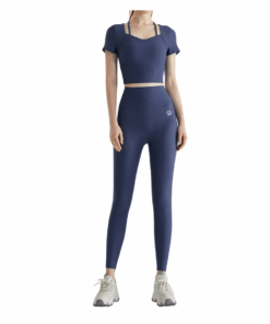 Gympanther Diamond Neckline T-Shirt and Long Leggings Activewear Set - Navy - XL