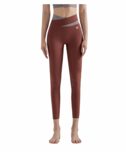 GymPanther - Dual Colour Cross V Waist Leggings - Rust Red - L