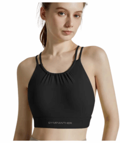 GymPanther O-Neck Pleated Cross Backed Strappy Sports Bra