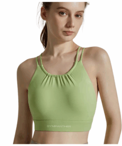 GymPanther O-Neck Pleated Cross Backed Strappy Sports Bra - Pistachio Dream - M