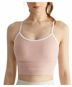 GymPanther Pure Innocence White Trimmed Strappy Sports Bra - Blush Petal - S