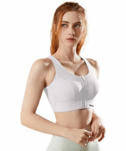 GYMPANTHER Women's Front Zip-Up Sports Bra - Pure White - M