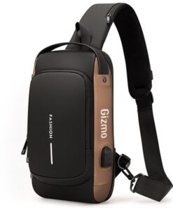 GZIMO Anti-Theft Lock Sling Chest Bag Shoulder Crossbody With USB Port - Black & Brown