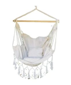 Hammock Hanging Rope Swing With 2 Cushions Large Macrame Hanging Chair - Cream