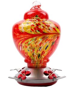 Hand Blown Glass Hummingbird Feeder (1000ML) - Red