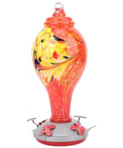 Handcrafted Blown Glass Hummingbird Feeder (1000ML) - Red