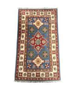 Handmade Afghan Oriental Kazak Rug - Blue - 90 x 60 cm