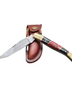 Handmade Damascus Laguiole Pocket Knife with Buffalo Horn and Wood Handle
