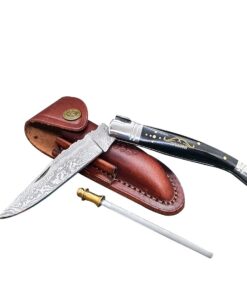 Handmade Damascus Laguiole Pocket Knife with Buffalo Horn Handle
