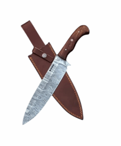 Handmade Damascus Steel Bowie Knife Rosewood Handle With Leather Sheath