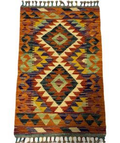 Handmade Flat Weave Orange Kilim Choubi Small Rug