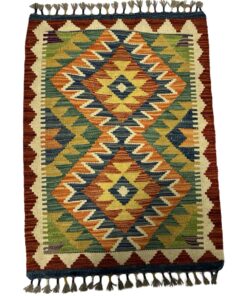 Handmade Orange Geometric Design kilim Rug - 90 x 60 cm
