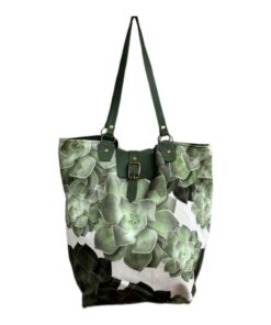 Handmade Succulent Handbag With Genuine Leather Straps - Green