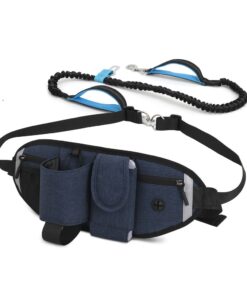 Hands Free Dog Bungee Leash with Waist Pack Belt for Running Walking - Blue