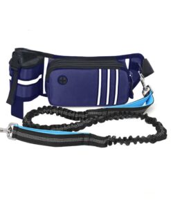 Hands Free Retractable Dog Leash with Waist Zipper Pouch for Running - Blue