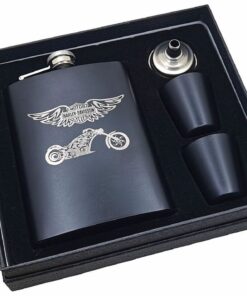 Harley Engraved Flask Set with Shot Glasses