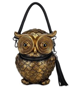 HB-3186-GO, The Owl Ladies Handbag-Gold(HB-3186-GO)