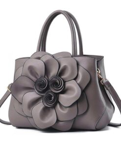 HB-A45B, Ladies PU Flower HandBag - Grey