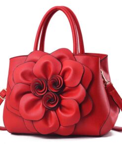 HB-A45B, Ladies PU Flower HandBag - Red