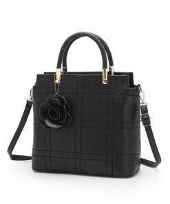HB-Z9561, Ladies Rose Detail PU Handbag - Black
