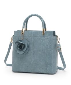 HB-Z9561, Ladies Rose Detail PU Handbag - Blue