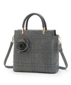 HB-Z9561, Ladies Rose Detail PU Handbag - Grey
