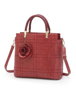 HB-Z9561, Ladies Rose Detail PU Handbag - Red