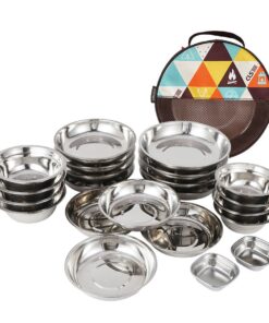 Heartdeco 22 Piece Stainless Steal Camping Plates Bowls Set Dining Set