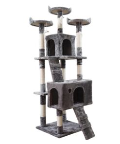 Heavy-Duty Cat Tree House Tower Scratching Post - 3 Viewing Platform - 170cm Grey