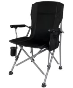 Heavy Duty Folding Camping Chair With Cup Holder &Side Pocket And Cover - Black