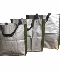 Heavy Duty Shopping Bags Set of 3 - Silver with Green