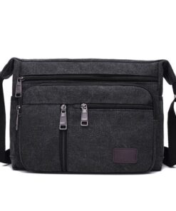 High Capacity Retro Canvas Shoulder Bag Crossbody Handbag for Men - 31cm - Black