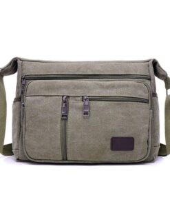 High Capacity Retro Canvas Shoulder Bag Crossbody Handbag for Men - 31cm - Grayish Green