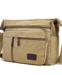 High Capacity Retro Canvas Shoulder Bag Crossbody Handbag for Men - 31cm - Khaki