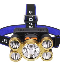 High Power 5LED 500M Waterproof Four Gear Modes Rechargeable Headlamp - Blue - 5 Pack