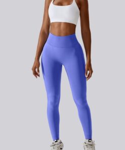 High Waist Seamless Active Gym Tights - Blue - S