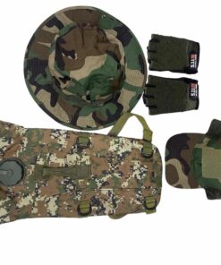 Hiking and Camping Camouflage 3L Water Bag, Hat, Cap and Gloves Combo