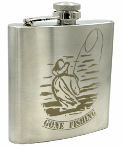 Hip Flask engraved with Gone Fishing
