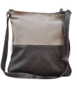 Hipster Mini - Cotton Canvas and Genuine Leather Handbag - Beige