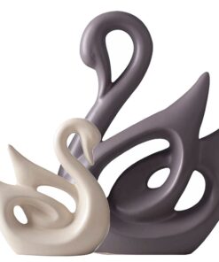 Home Nordic Swan Couple Ceramic Ornament Indoor Decoration Brown/Cream Set