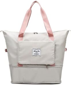 Hong Fu Large Capacity Lightweight Waterproof Folding Travel Bag - Grey & Pink