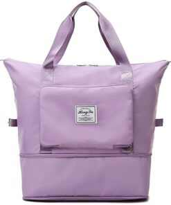 Hong Fu Large Capacity Lightweight Waterproof Folding Travel Bag - Light Purple