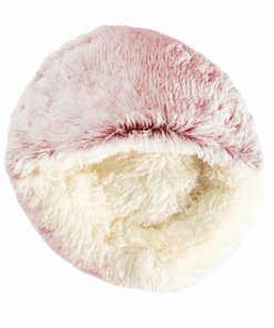 Hooded Cat Bed Calming Small Dog Bed Round Plush Fluffy Non-Slip - 40 cm - Pink