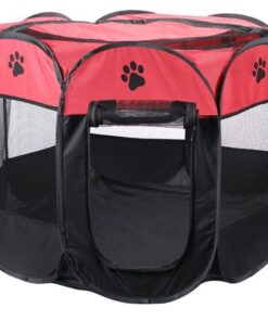 Horing Pop Up Tent Pet Playpen Carrier Dog Cat Puppies Portable Foldable - Red - M
