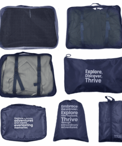 Iconix - Travel Luggage Organizer Set with Breathable Mesh - 7 Piece Set - Navy Blue