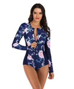 Iconix Women's Blue and Pink Long-sleeve Zip Swimwear - S