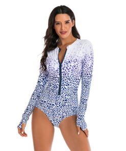 Iconix Women's White Leopard Long-sleeve Zip Swimwear - L