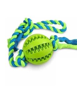 Indestructible Rubber Ball With Rope Non-Toxic 5cm Treat Chew Toy - Green
