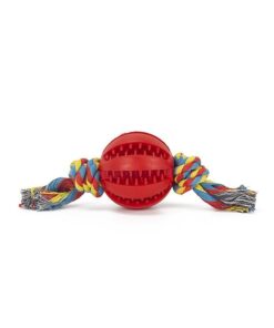 Indestructible Rubber Ball With Rope Non-Toxic 5cm Treat Chew Toy - Red